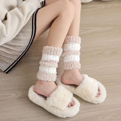 Stripe Short Tube Sock Cover Thicken Warm Floor Plush Stockings Winter Foot Warmer  Autumn