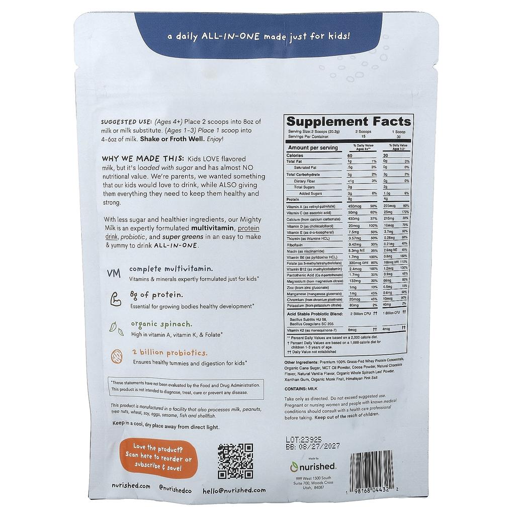 Nourished, Kids, Mighty Milk, Cookies & Cream, 303g (10.7oz)