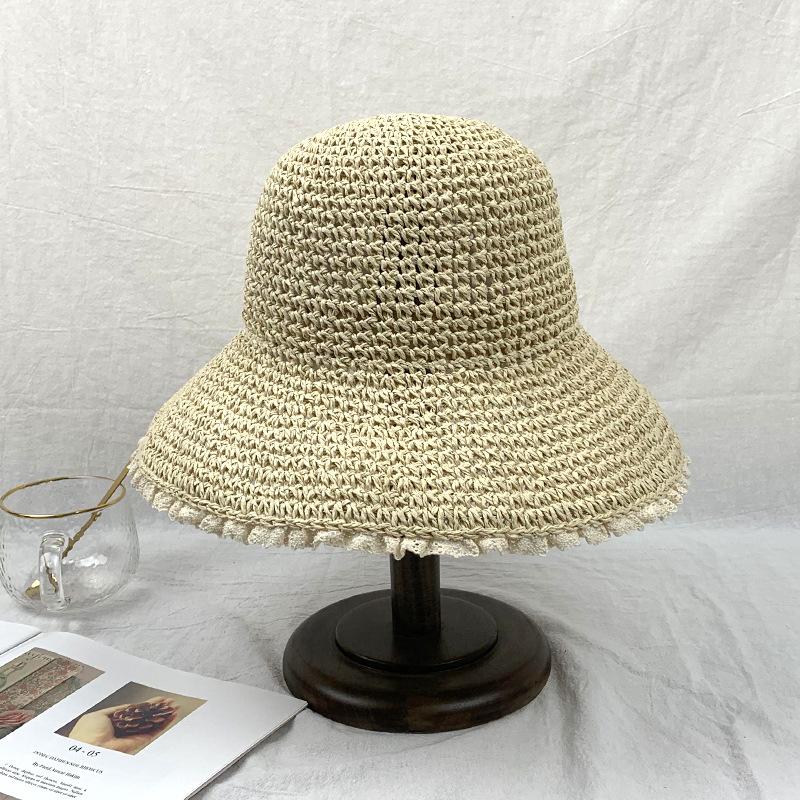 Lace Straw Hat for Women, Japanese-style Fresh and Delicate Lace Beach Hat, Summer Korean Version Versatile Sun-shading Straw Fisherman Hat, Trendy