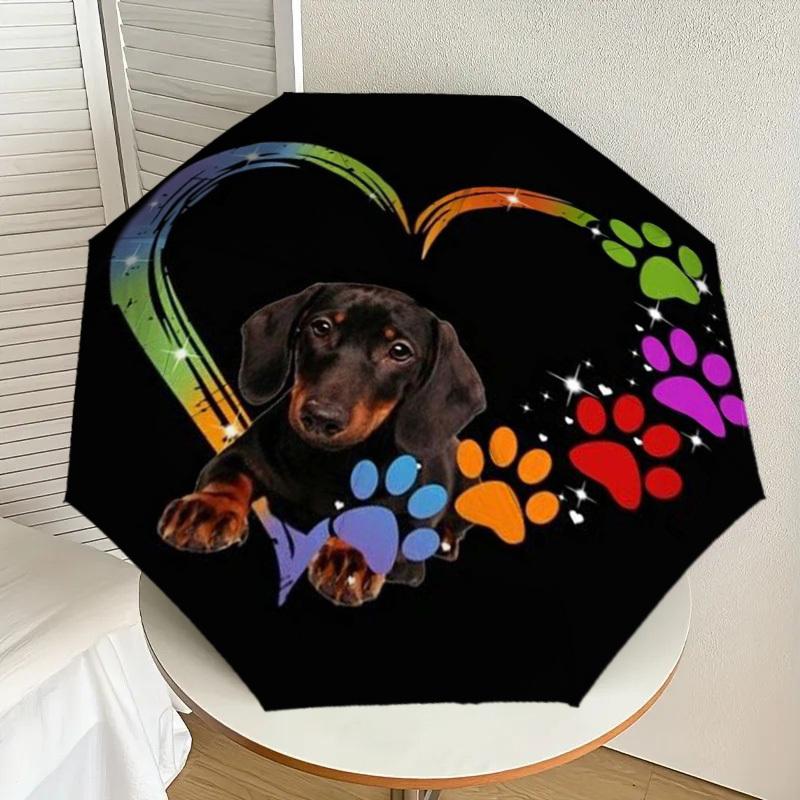 1pc Dachshund Love Heart Paw Prints Umbrella with Plastic Handle,Suitable for All Seasons Home Travel Outdoor UmbrellaDD1452