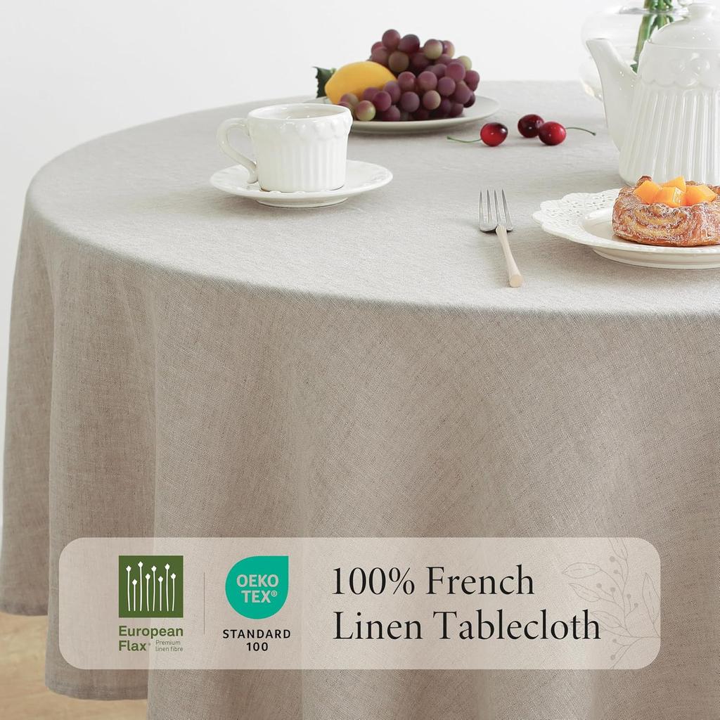 100% Französisches Leinen Runde Tischdecke, Waschbare Natürliche Tischdecke für Esszimmer, Außenbereich, Hochzeiten und Restaurants, Osterdekoration