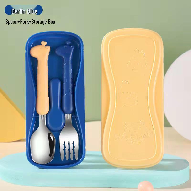 HS Kids' Tableware Set: 304 Stainless Steel Spoon, Fork & Portable Baby Training Chopsticks
