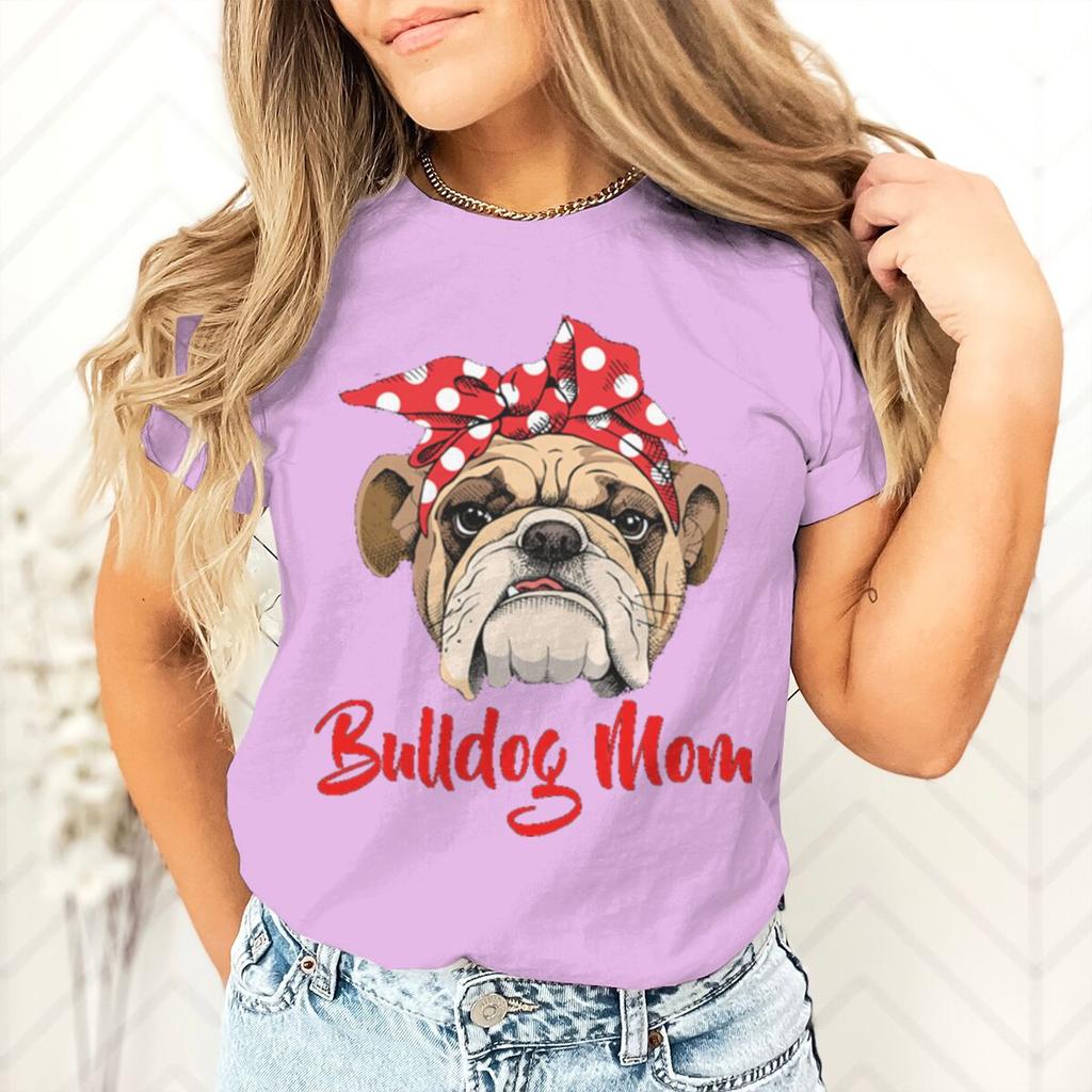 Bulldog Mom Printed Dog Mama Gifts for Womens Tshirts Casual Summer Short Sleeve Fashion Animal Lover Female Tshirts