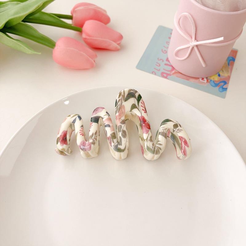 Printed Grab Clip Sweet Updo Shark Clip High-end Girl's Hair Clip and Hair Accessory