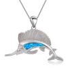 Trendy Christian Copper Silver Plated Ocean Marlin Pendant Blue Opal Sweater Chain Link Chain Nautical Necklace for Beach