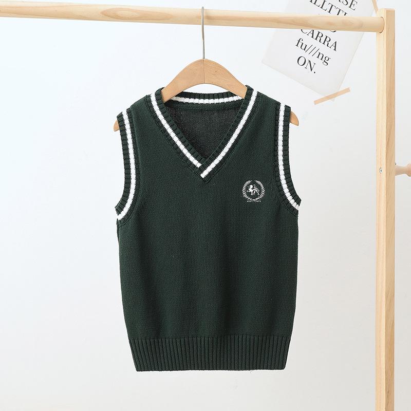 Kids' College-Style Knitted Sweater Vest for Spring & Autumn - Unisex Pullover for Kindergarten & Primary School