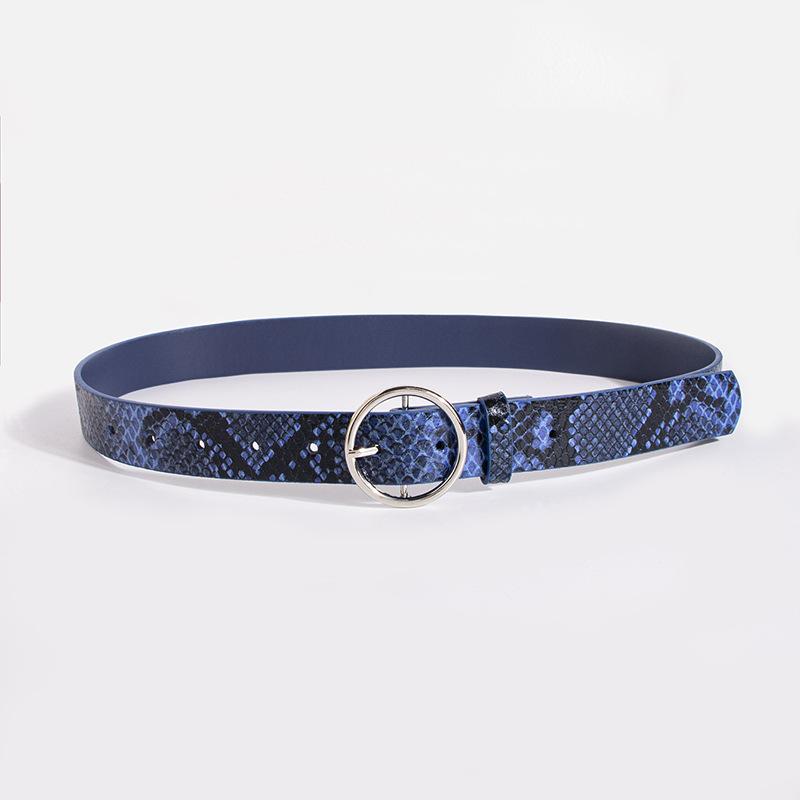 Young Fluorescent Color Snake Pattern Round Buckle Summer Casual Fashion European and American Women Belt Women Belt