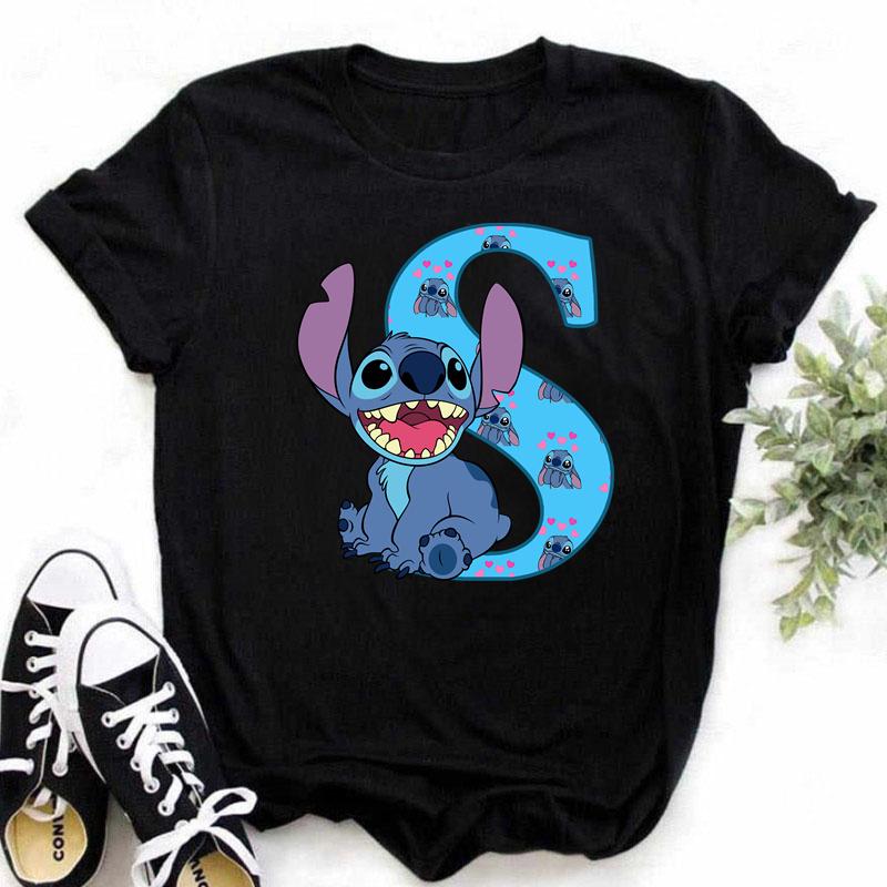Disney A-Z Buchstabe Sommer Damen Bedrucktes T-Shirt Lässiges Oberteil T-Shirt Mode Cartoon Übergröße T-Shirt Kawaii Y2k T-Shirt