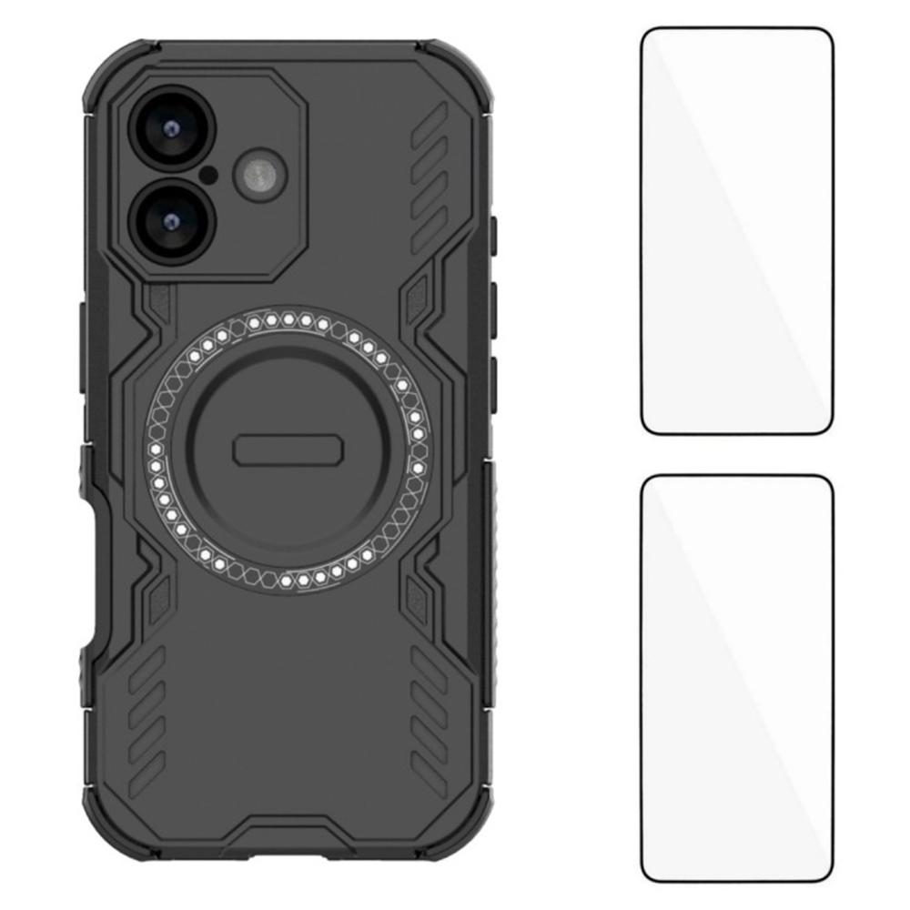 WANLONFENG DJ Series For iPhone 17 Magnetic Case PC TPU Phone Cover with 2Pcs Tempered Glass Film