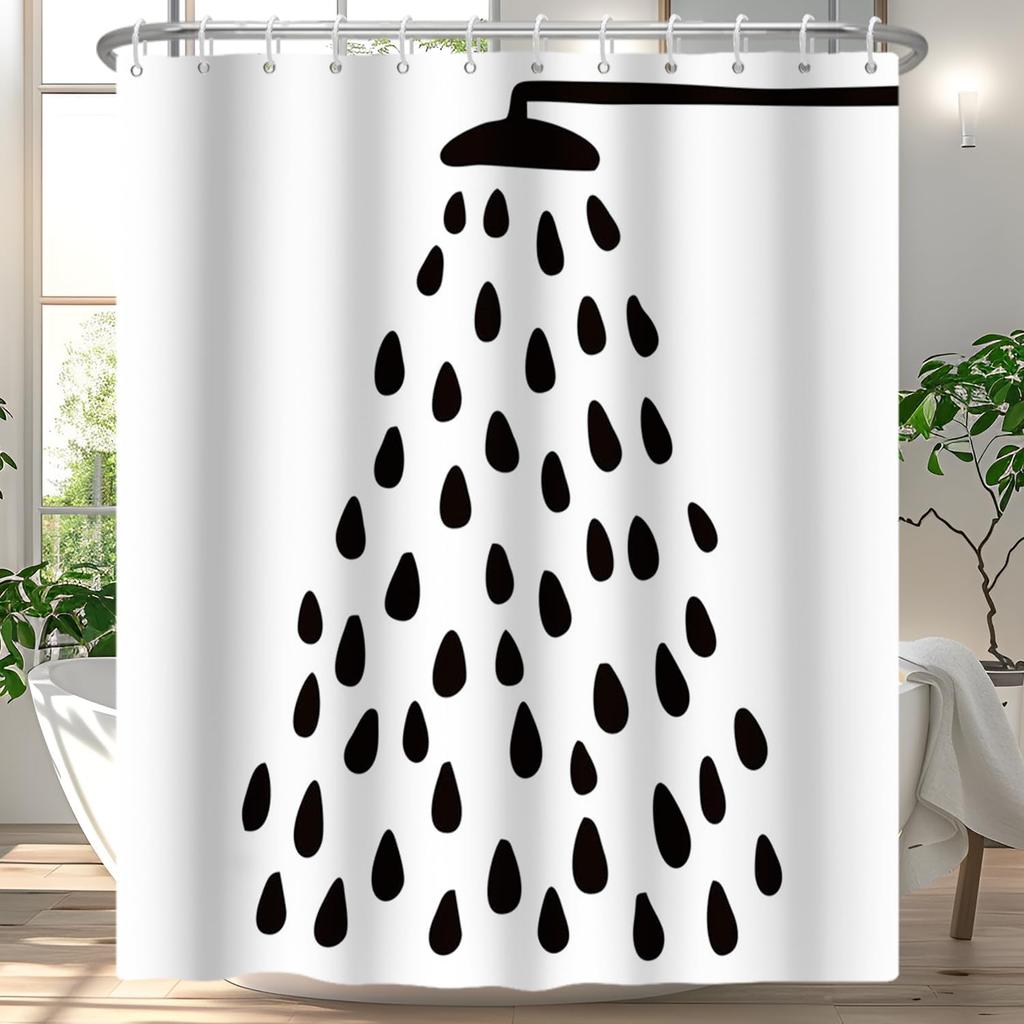 Black And White Shower Curtain Fun Shower Head And Water Drops Shower Curtains For Bathroom Machine Washable Waterproof
