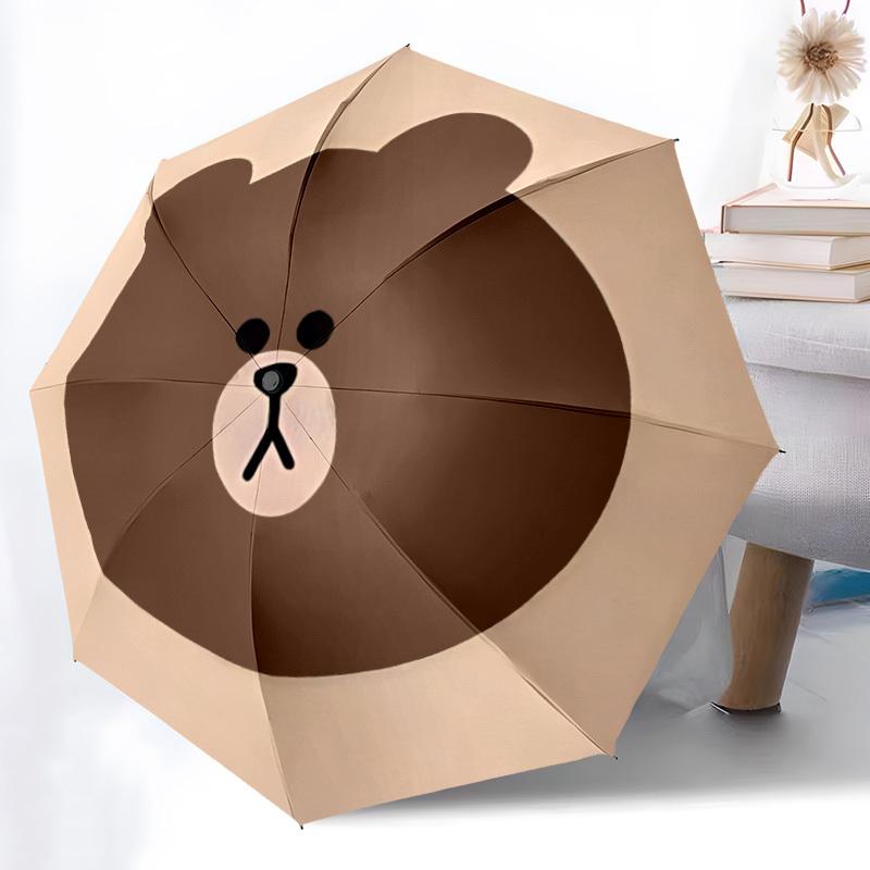 Brown Bear Line Automatic Folding Umbrella, Self-Opening/ Closing, Durable Windproof Travel Umbrella for Outdoor Adventures a0826099
