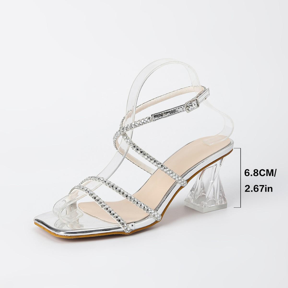 

Супер высокие каблуки женские летние новые стразы модные толстый каблук фея стиль высокие каблуки 42 серебряный