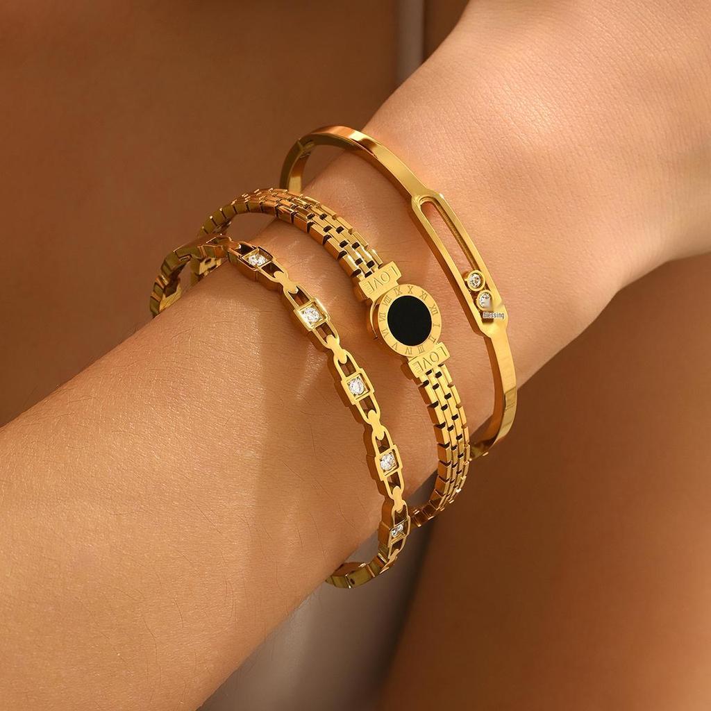 Roestvrij Staal Goud Golf Diamant Liefdesbrief Geometrisch Armband - High-End Mode Sieraden.