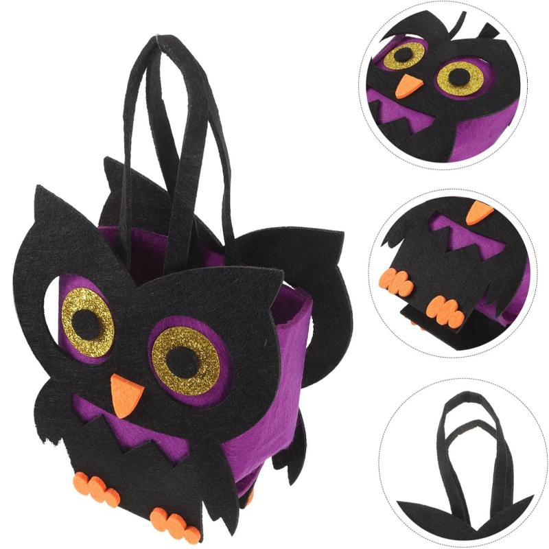 Halloween Felt Bat Owl Shaped Children'S Tote Bag Halloween Decor Small Candy Storage Bag Handbag Party Supplies For Kids Gift