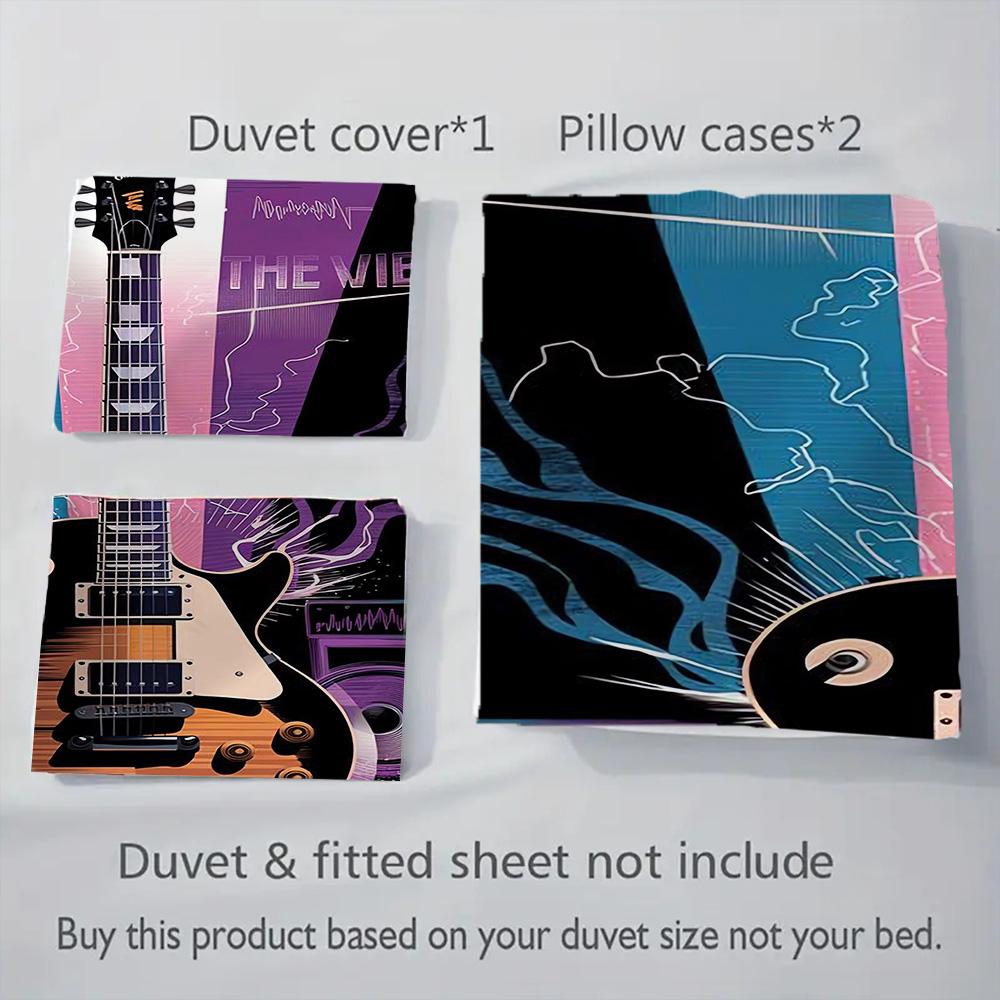 1PC Music, Guitar Theme Bedding Quilt Set Quilt Cover Pillowcase Home Decoration Birthday Gift (1 * Duvet Cover + 2 * Pillowcase, Without Core)