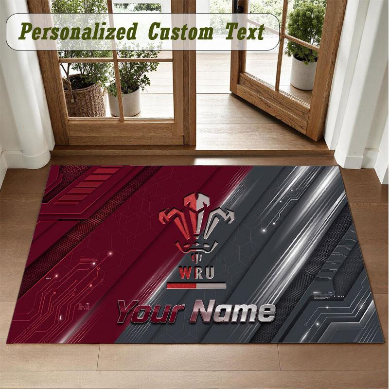 Crystal Velvet Square Rug Custom NameWales Rugby Pattern Non Slip Home Floor Decor Rug
