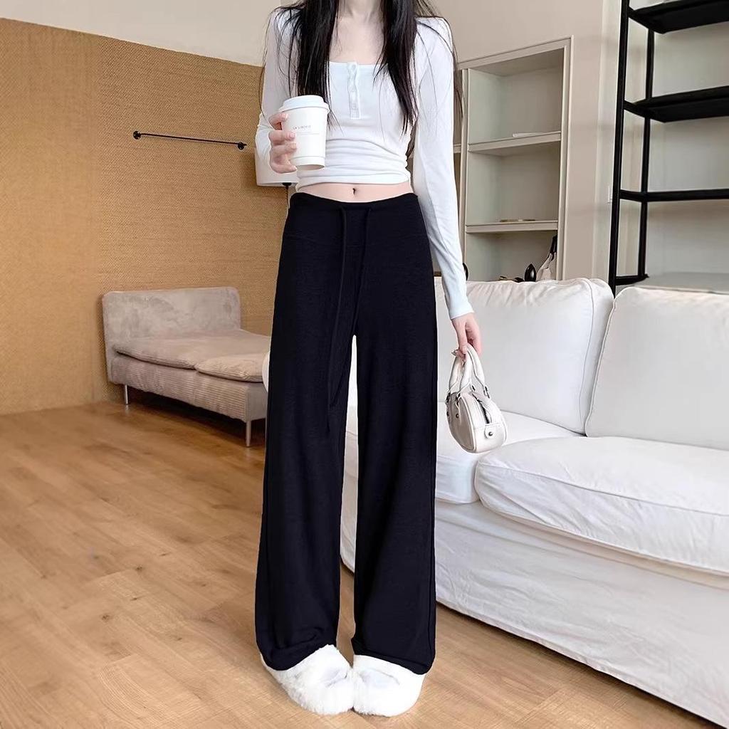 Modal Dark Gray Maternity Wide-Leg Drawstring Pants - Summer Casual Plus Size