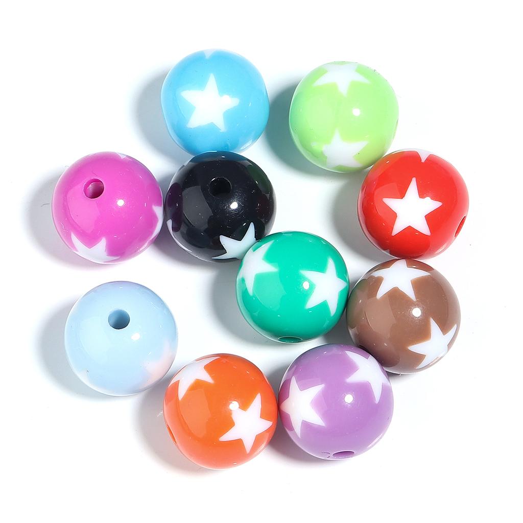 12 16 20mm Colorful Acrylic Round Beads Star Pattern Loose Spacer Beads For DIY Charm Bracelet Earrings Jewelry Making Supplies