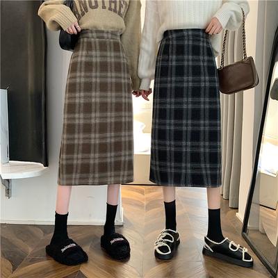 Herbst und Winter Große Größe Dicke MM Winter Koreanischer Stil Verdickter Wolliger High-Waist Langer Rock Karierter Midi-Rock Damen