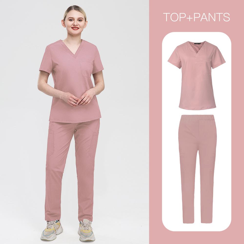 Large Size Men'S And Women'S Straight-Leg Pants Experimental Suit Solid Color V-Neck Short-Sleeved Fashionable And Simple Surgical Suit