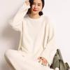 Women's Mid-Length 100% Pure Wool Sweater - Loose Fit, Slit Design, Lazy Style for Autumn and Winter.