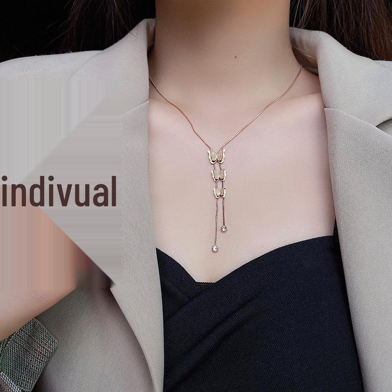 Naszyjnik motylkowy z 18-karatowego złota: Styl Europejski, Stal Tytanowa, Wisiorek Łańcuszek na Obojczyk