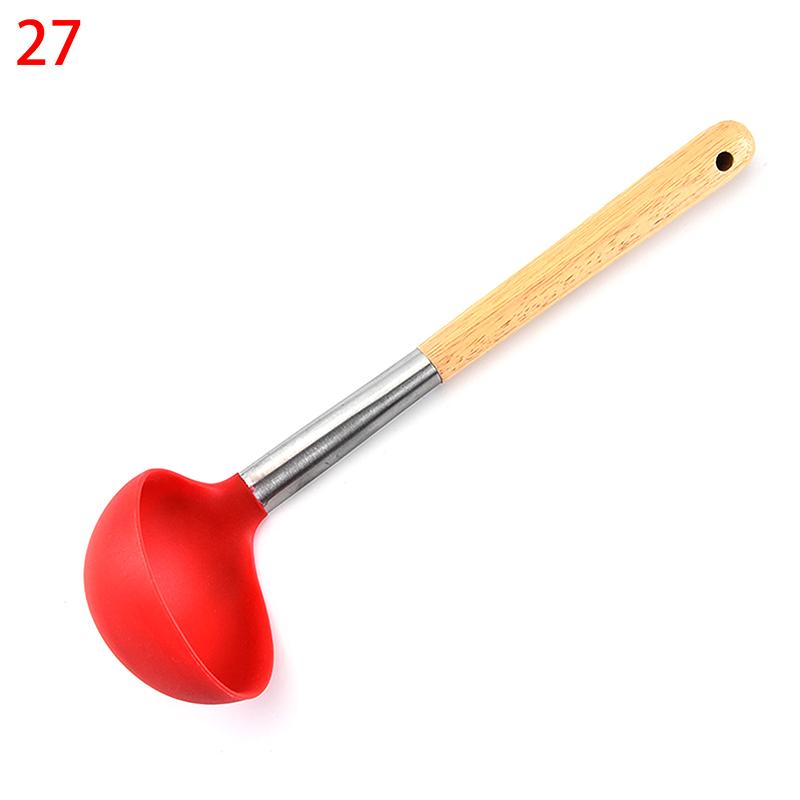 Silicone Kitchenware Non-Stick Heat-Resistant Cookware Kitchen Utensils Set Spatula Shovel Spoon Wooden Handle Cooking Tool Set