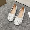 Fashion 2025new Spring PU Leather Solid Color Hollow Breathable Mother's Shoes Comfortable Round Head Fashion Bow Decoration Women Shoes