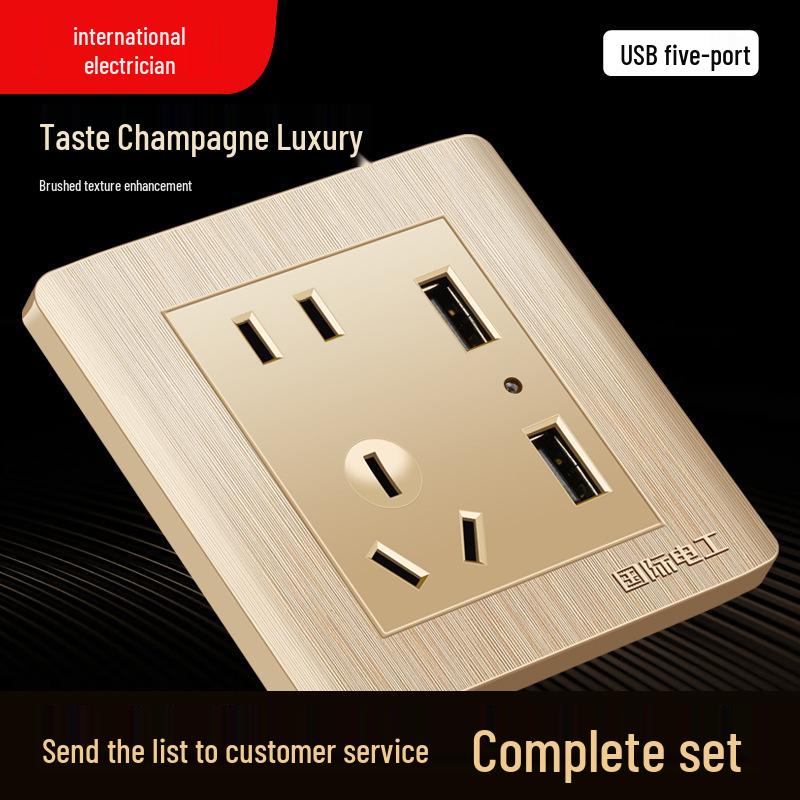 Type 86 Recessed Wall Switch and Socket Panel with USB and Multi-Hole Power Outlets