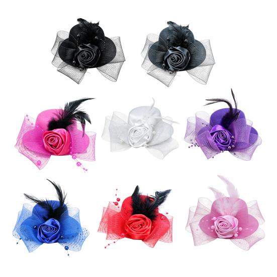 Retro Pillbox Hat Elegant Rose Hat with Feathers Mesh Bow 20s 50s Pillbox Hat for Kids Girls Stage Performances Theme Party Photo Props