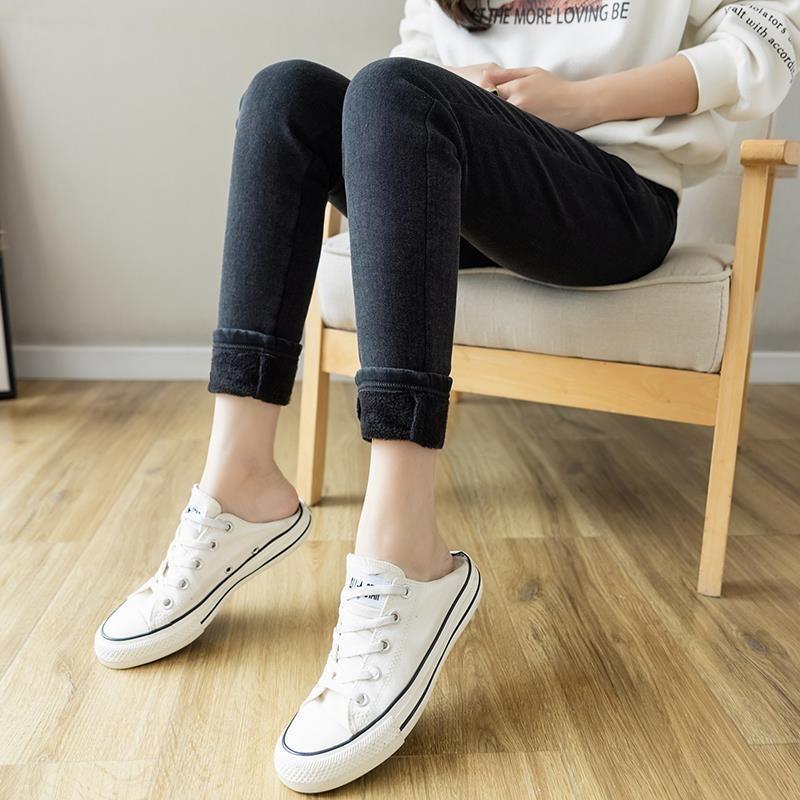 1 #fleece jeans winter black fleece belly support pants pencil pants small pants thickened warm maternity pants