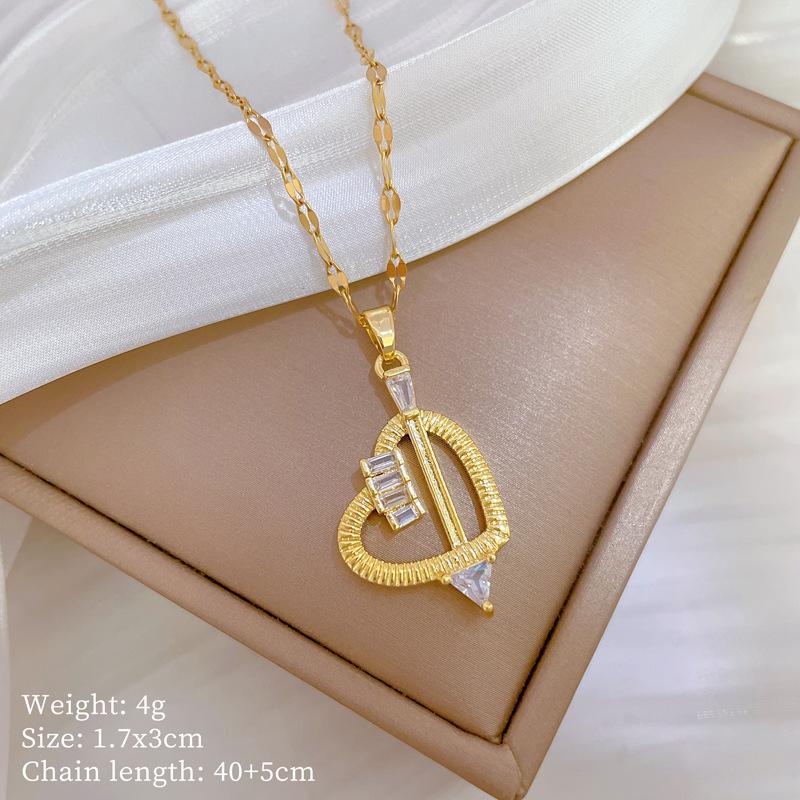 

One Arrow Through The Heart Love Light Luxury Temperament Gorgeous Full Diamond Necklace Female Versatile Collarbone Chain Titanium Steel Chain