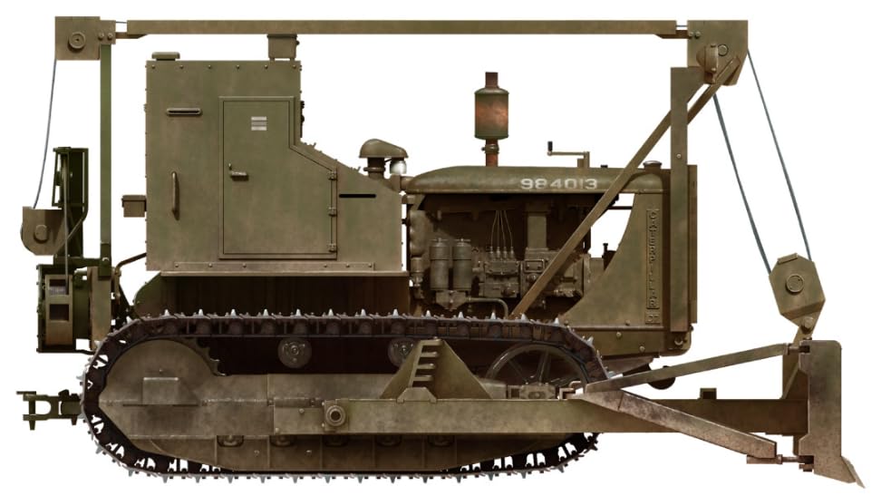 WWII US Army Covered Armored Tractor with Dozer Blade серый