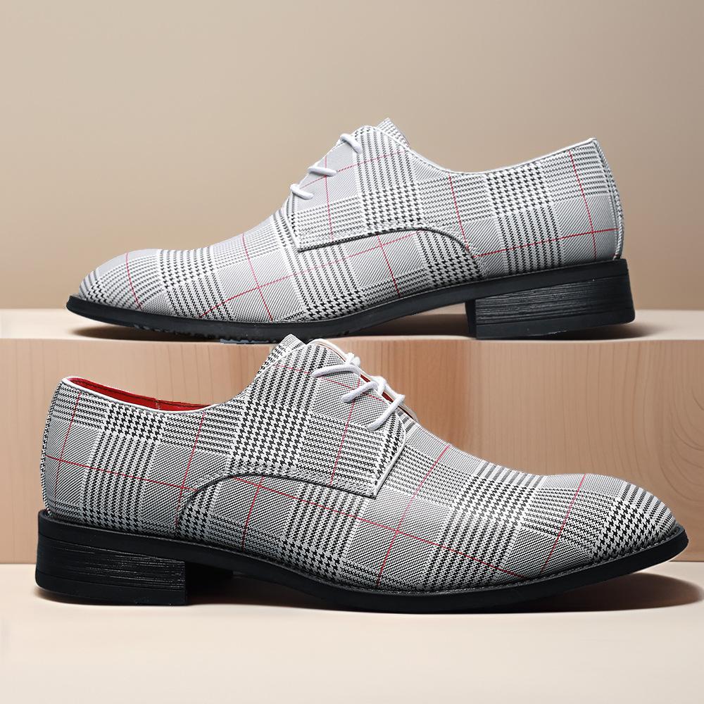 

2025 men s fashion business casual leather shoes lace-up striped hairdresser shoes Korean version foreign trade large size men s shoes 48 38