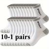 10-1 Pairs Men's Mid-Calf Socks for Spring Summer Autumn Winter, Breathable Sweat-Absorbing Outdoor Sports Casual Walking Socks