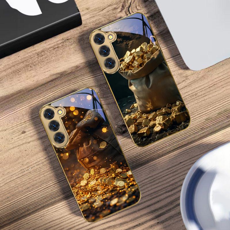 Dunkler Jute-Geldbeutel Für Samsung Galaxy S26 S20 FE S21 S22 S23 Plus S24 Ultra 25Ultra S21+ S9 S22 S8 Goldenes Glas-Handyhülle