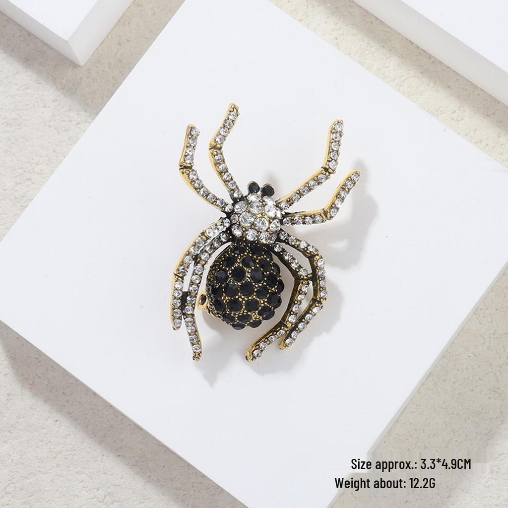 Vintage Schwarzer Diamant Spinnenbrosche: Strass Metall Korsage für Halloween
