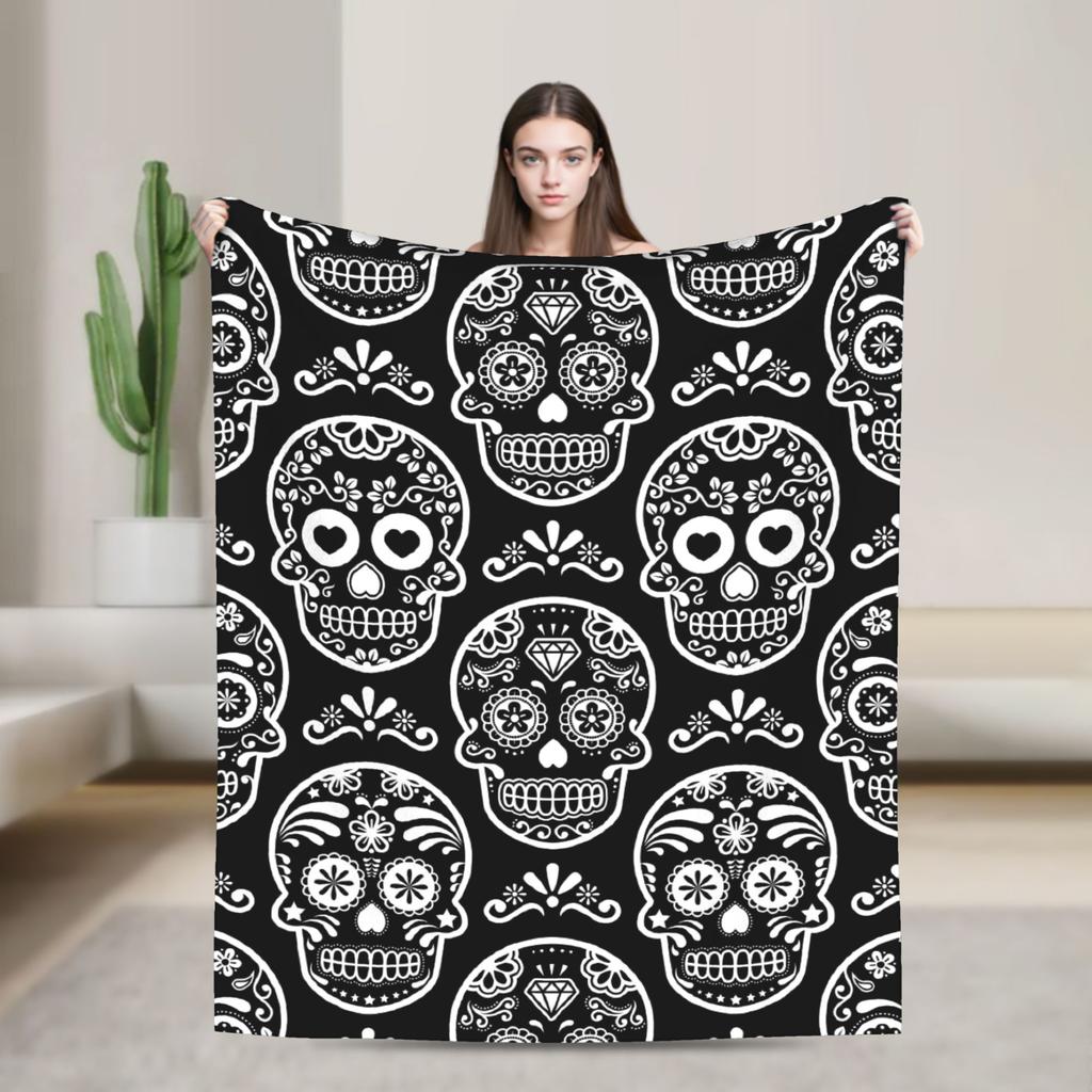 Floral Skull Vintage Blankets Day of the Dead Wool Awesome Soft Throw Blankets for Home All Season