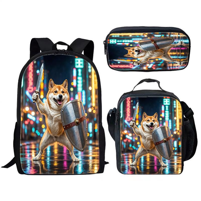 Hip Hop Populair Grappige hond die 3D Print 3 stuks/Set leerling Schooltassen Laptop Dagrugzak Rugzak Crossbody Lunchtas Etui