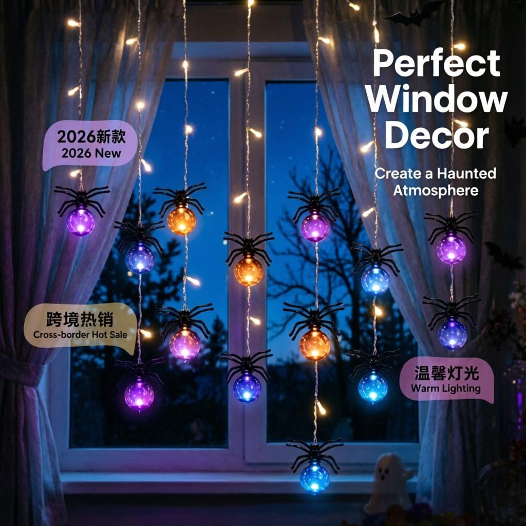 LED Halloween Spider String Lights Waterproof, Hanging Icicle Lights Outdoor Garden Yard, Porch Party Decoration Warm Lamp Decor