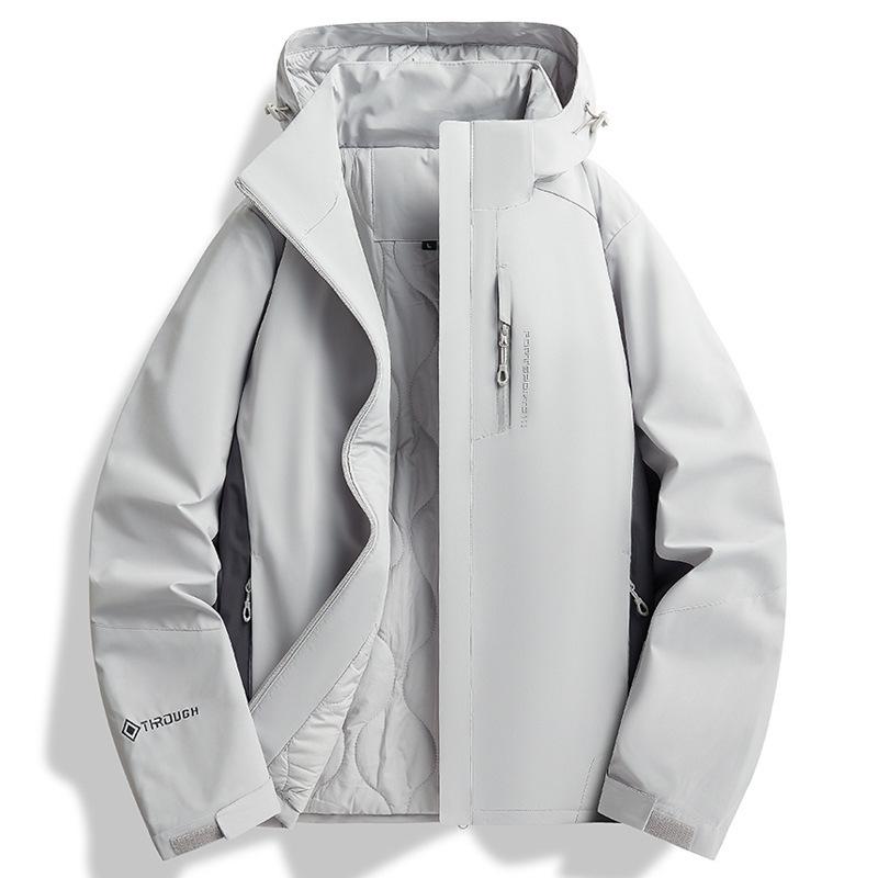 Unisex HJCAMEL Camel Outdoor Windbreaker: Spring & Autumn Waterproof, Windproof, Warm Cotton Jacket for Middle-Aged & Elderly Hiking Enthusiasts.