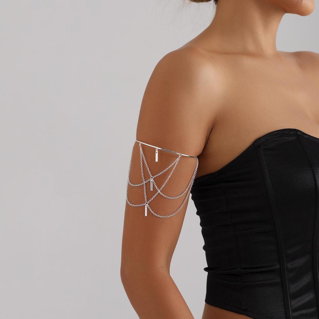 Punkový nastavitelný kovový řetízek otevřený prsten na paži s třásněmi - Bohémský plážový styl pro ženy