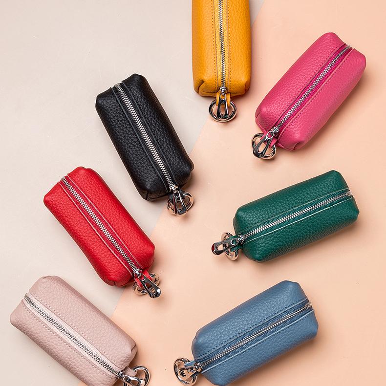 Genuine Leather Key Bag for Women Men Large Capacity Key Wallets Keychain Coin Purse Zipper Coin Pouch Cute Purse Lipstick Bag