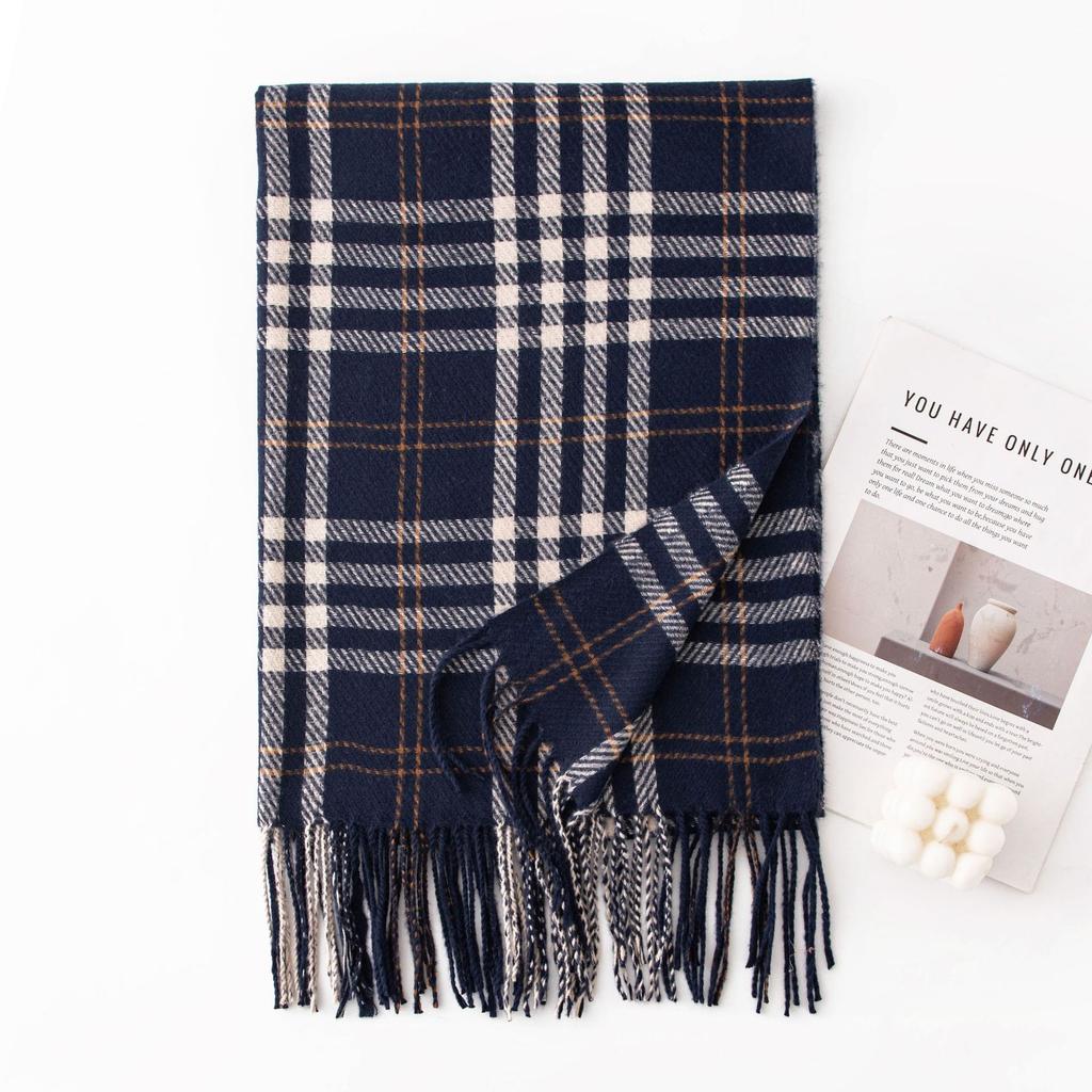 Autumn and Winter Fashion Versatile Plaid Women's Simple High End Imitation Cashmere Scarf To Keep Warm and Cold Proof Neck Scarf
