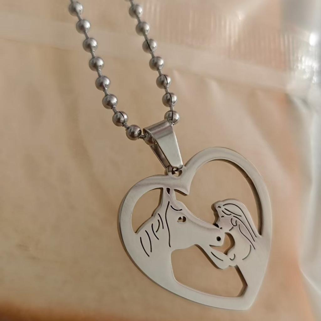 Girl and Horse Pendant European and American Fashion Popular Bead Chain Love Necklace