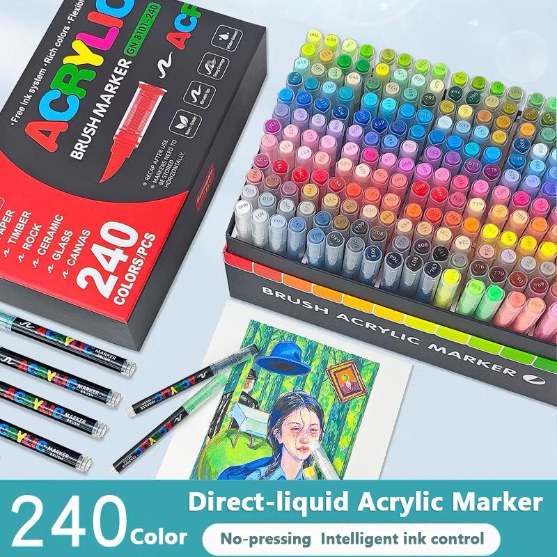 GUANGNA 12-240 Colors Direct-liquid Acrylic Marker Paint Brush Marker Pens for Rock Painting Ceramic Stationery Art Supplies