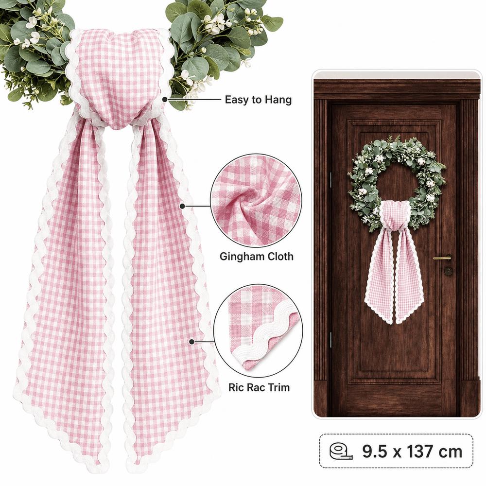 Gingham Canvas Wreath Sashes Cloth Scalloped Wreath Sash New Decorative Sashes Door Decor Bow