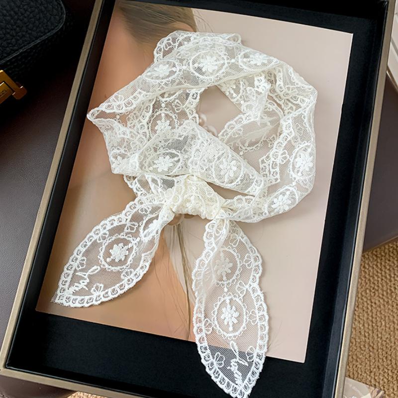 

New Ins Vintage White Lace Long Silk Scarf Women s Versatile Decorative Y2k Narrow Hair Belt Belt Premium Spice Girl Scarf 6x135cm