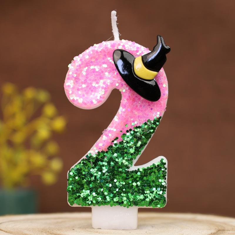 Sequin Number Birthday Candle 0-9 Creative Cake Decoration First Year Number Candle Wizard Hat