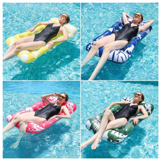 Inflatable Pool Float Mat with Hole Headrest Adults Size Foldable Floating Lounger Raft Summer Swimming Pool Party Beach Lake Essentials